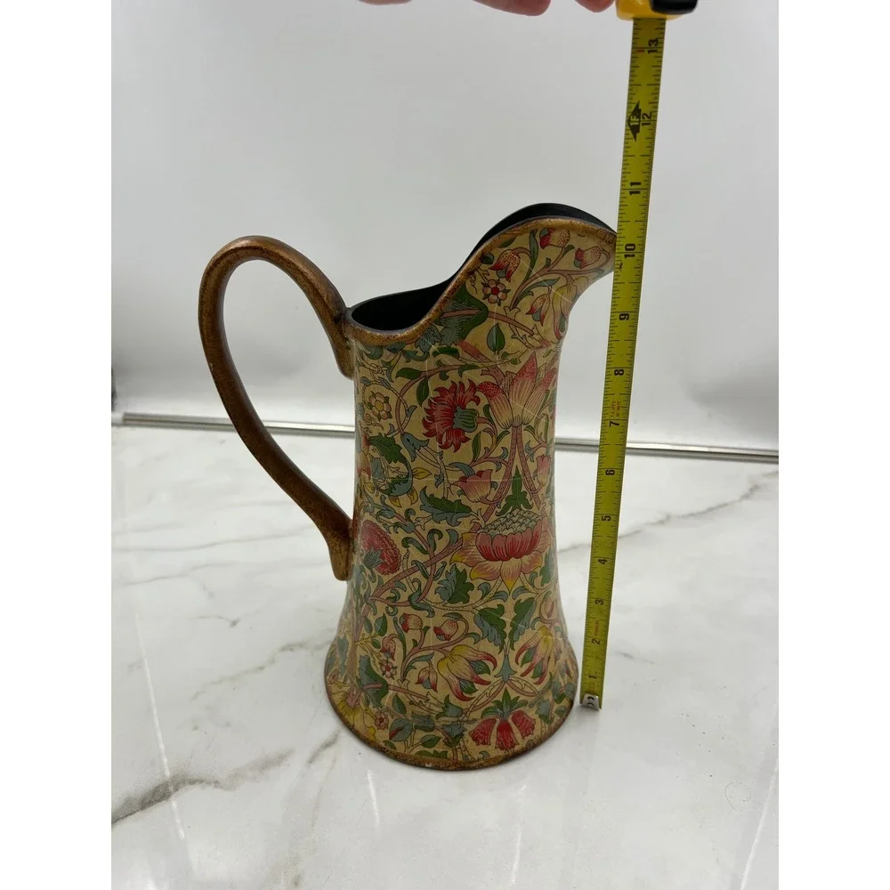 William Morris Style Ceramic Pitcher Floral Red Lily Botanical Decorative Jug